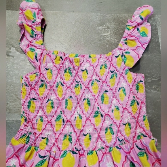 Mini Boden Summer Dress. Cotton. Smocked Torso. Pink. Lemon Print. Kid 9-10 yo. - Picture 10 of 10